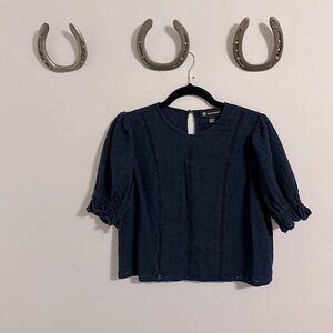 INC navy eyelet blouse medium